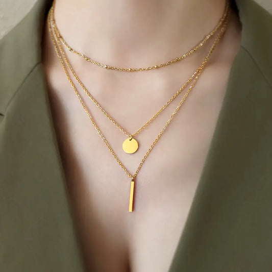 Multi-Layer Necklace, Vintage Minimalist Alloy